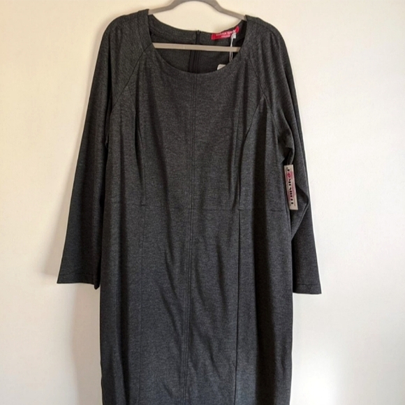 NWT Marina Rinaldi Sport Olivetta long-sleeved gray tailored midi dress, size 22 - Picture 2 of 10